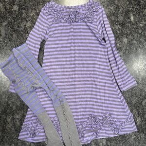 Deux par Deux Dress w/ Applique Stitched Fabric & Matching Tights - Girls size 6